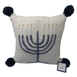 Hanukkah Menorah Candle Decorative Holiday Stuffed Throw Pillow 14x14